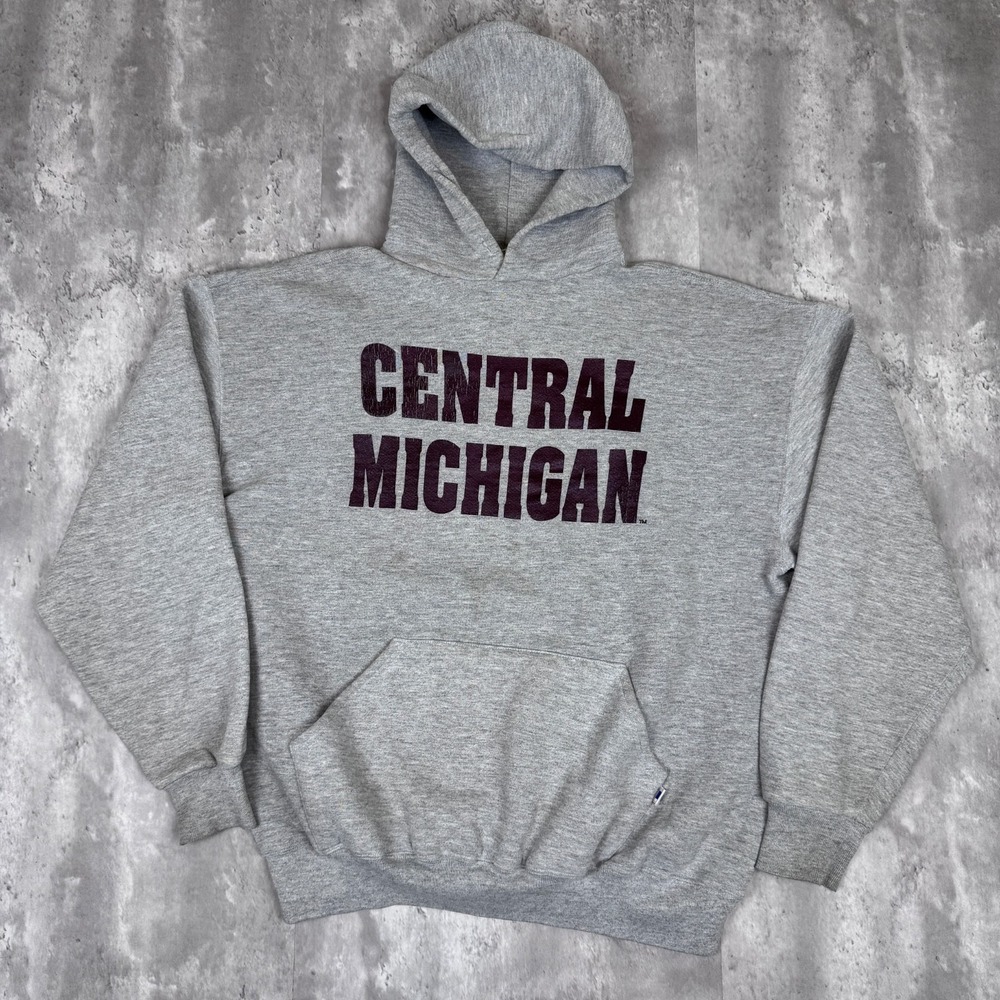 Vintage Russell Hoodie Mens XL Gray Central Michigan NCAA College Sweatshirt